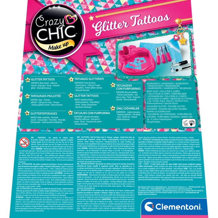 Clementoni Crazy Chic - Kit Tatouages Glitter Temporaires Pour Enfants